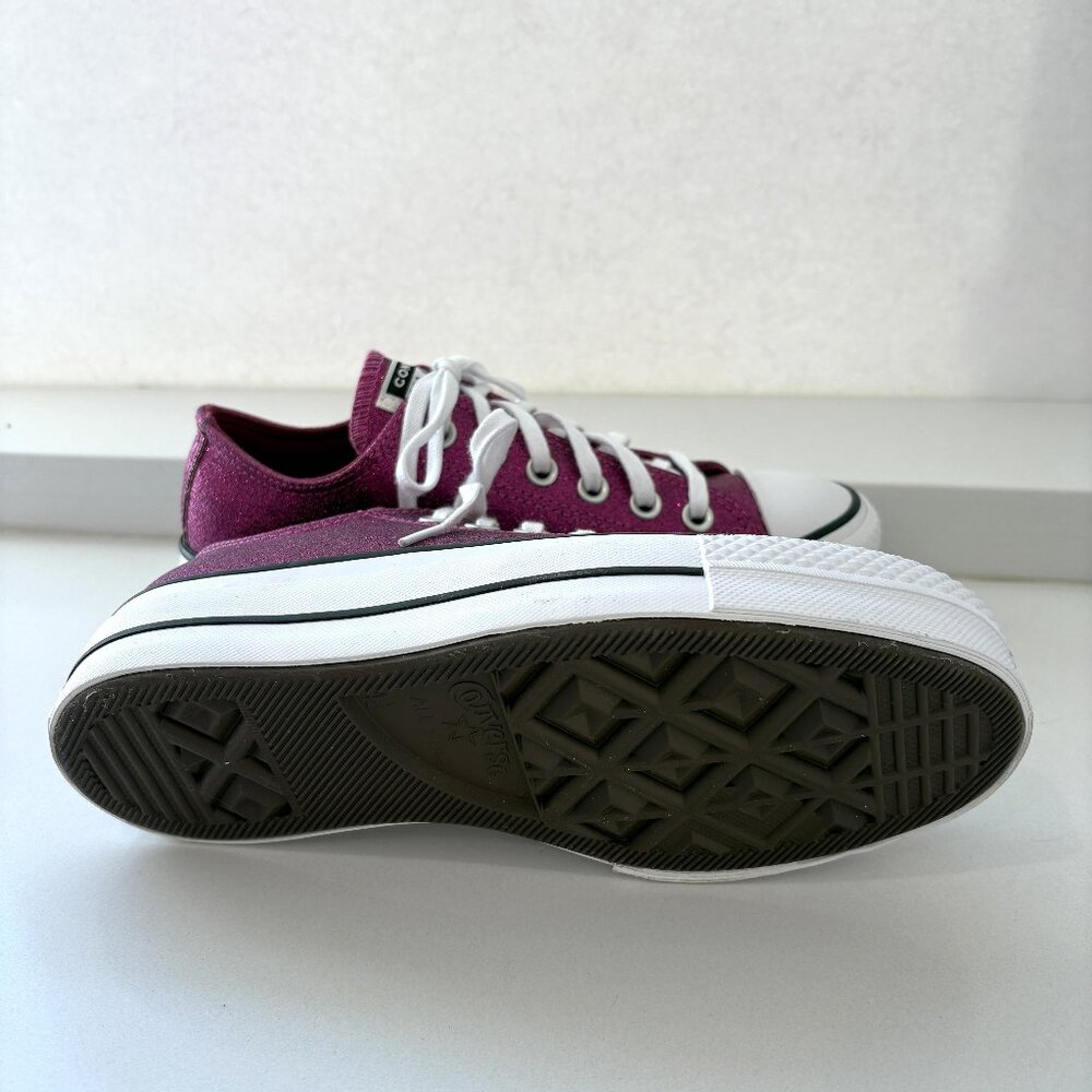 Converse CTAS Glitter Lift Platform Ox Sneakers Low Top Sparkle Party Berry Pink - Picture 6 of 8